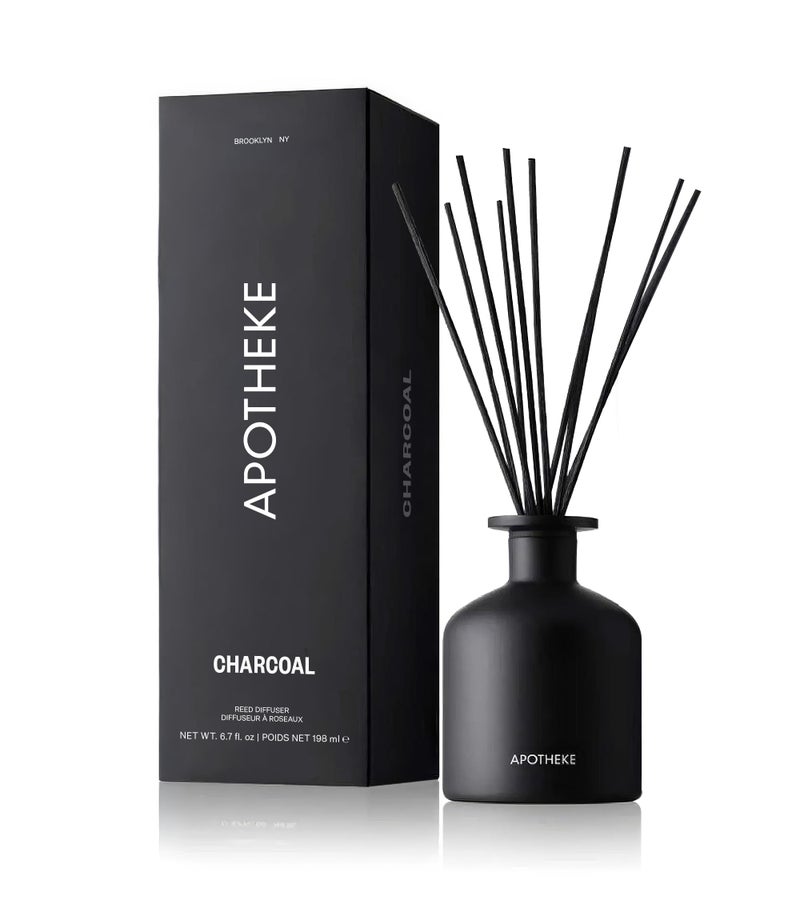 Apotheke Luxury Scented Reed Diffuser for Home, Charcoal - 6.7 Fl Oz Essential Oil Aromatherapy - 10 Rattan Scent Sticks Room Diffuser - Long-Lasting Fragrance for Bedroom, Home, Bathroom - Image 1
